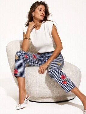 Melissa Paige Gingham Floral Capri Pants SP Petite Small
